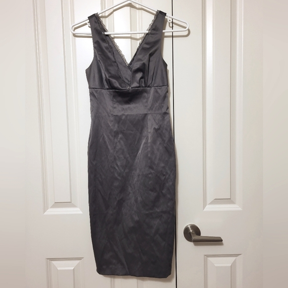 Gray satin plunge pencil dress size XS - Picture 1 of 2